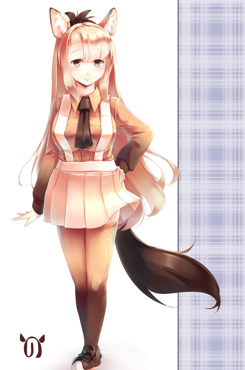 10s, 1girl, absurdres, animal_ears, blonde_hair, blush, breasts, brown_necktie