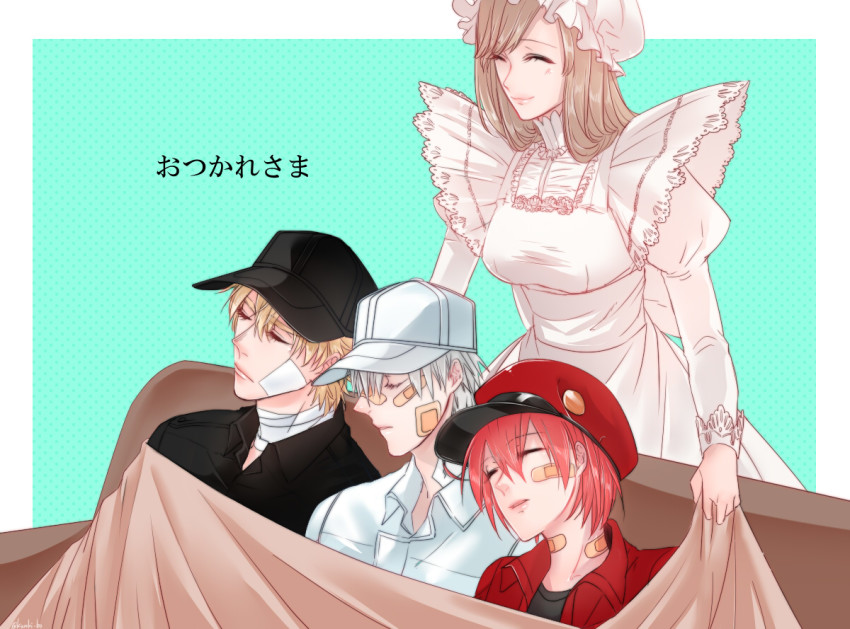 10s, 2boys, 2girls, ^_^, ae-3803, artist_name, bad_id, bad_pixiv_id