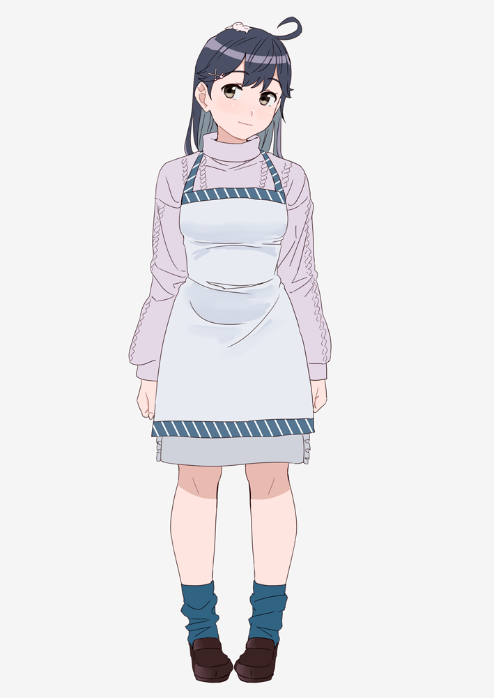 1girl, ahoge, animal, animal_on_head, apron, aran_sweater, bad_id, bad_twitter_id