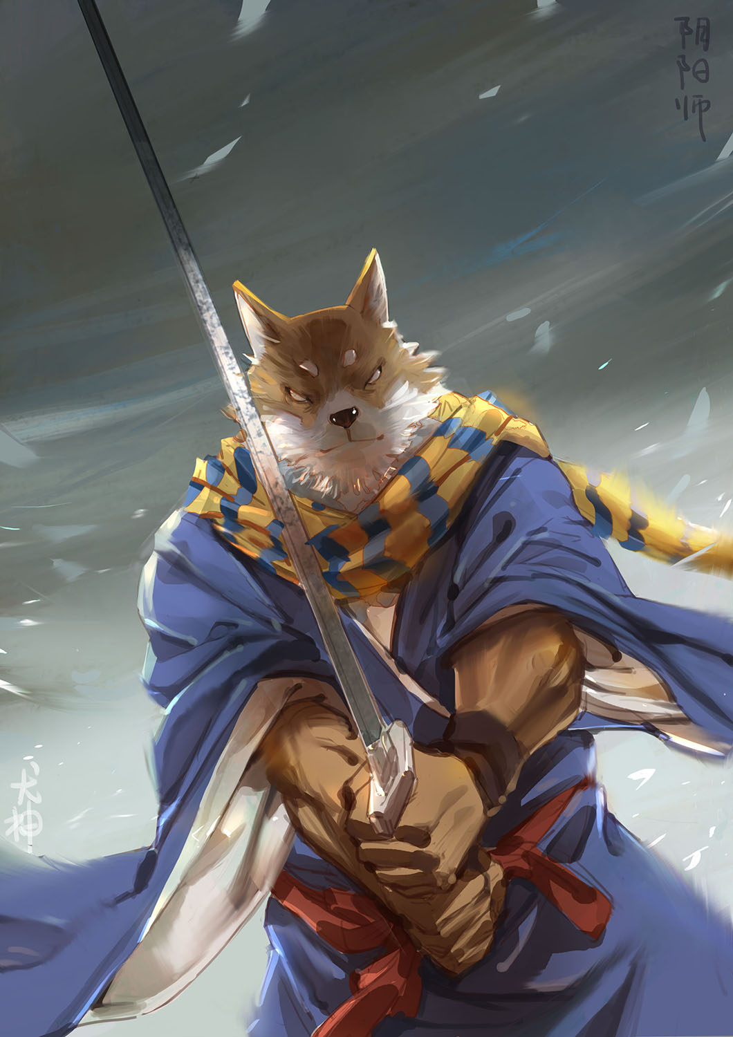 1boy, animal_ears, dog_ears, furry, furry_male, grayfair, highres, inugami_(onmyoji)