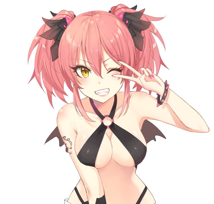 1girl, bracelet, breasts, cleavage, cowboy_shot, female_focus, grin, haikimono_shounen