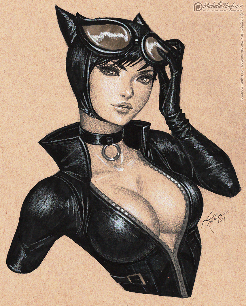 1girl, animal_ears, black_bodysuit, black_hair, bodysuit, breasts, cat_ears, catwoman