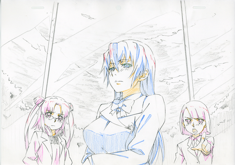 00s, bob_cut, endou_shizuna, kizaki_emi, kurogane_no_linebarrel, long_hair, multicolored_hair, rachel_calvin