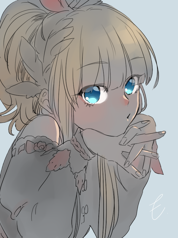 1girl, bare_shoulders, black_dress, blonde_hair, blue_eyes, detached_sleeves, dress, elyse_(sound_horizon)