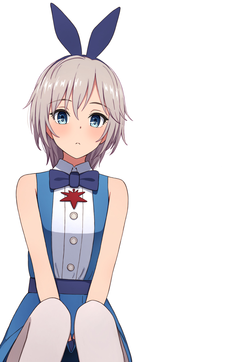 1girl, akimeite_ding_dong_dang!, anastasia_(idolmaster), animal_ears, blue_bow, blue_bowtie, blue_dress, blue_eyes