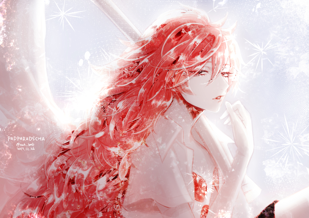 1other, androgynous, gem, houseki_no_kuni, long_hair, looking_at_viewer, morino_bambi, open_clothes