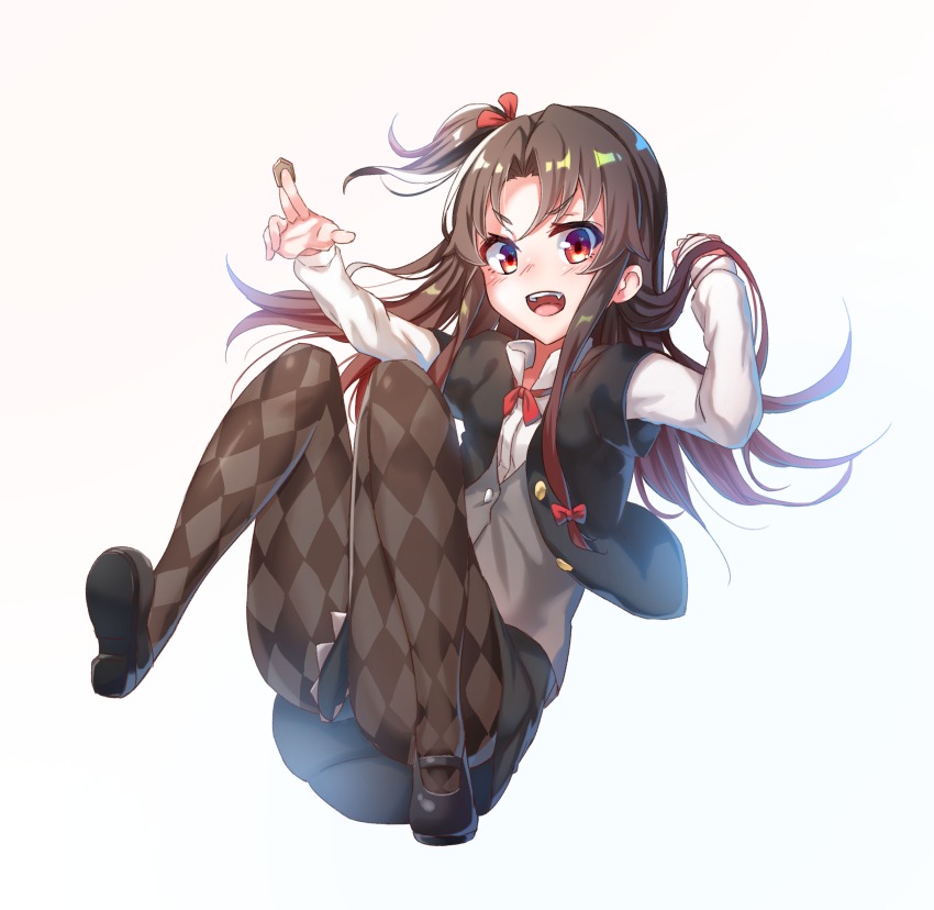 10s, 1girl, :d, absurdres, argyle_clothes, argyle_pantyhose, black_jacket, black_shoes