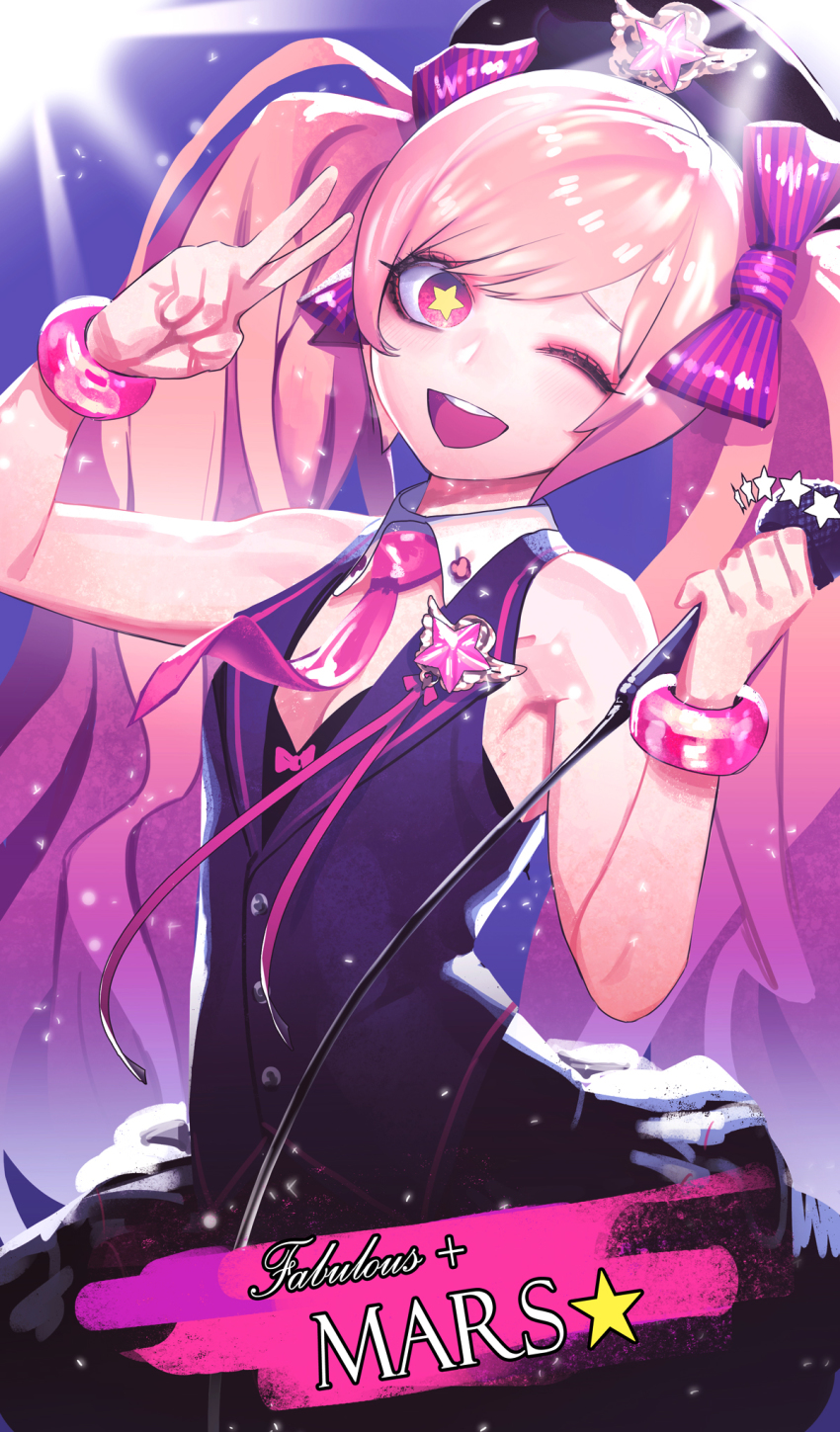 1girl, :d, armpits, bangle, bare_arms, bare_shoulders, blush, bow