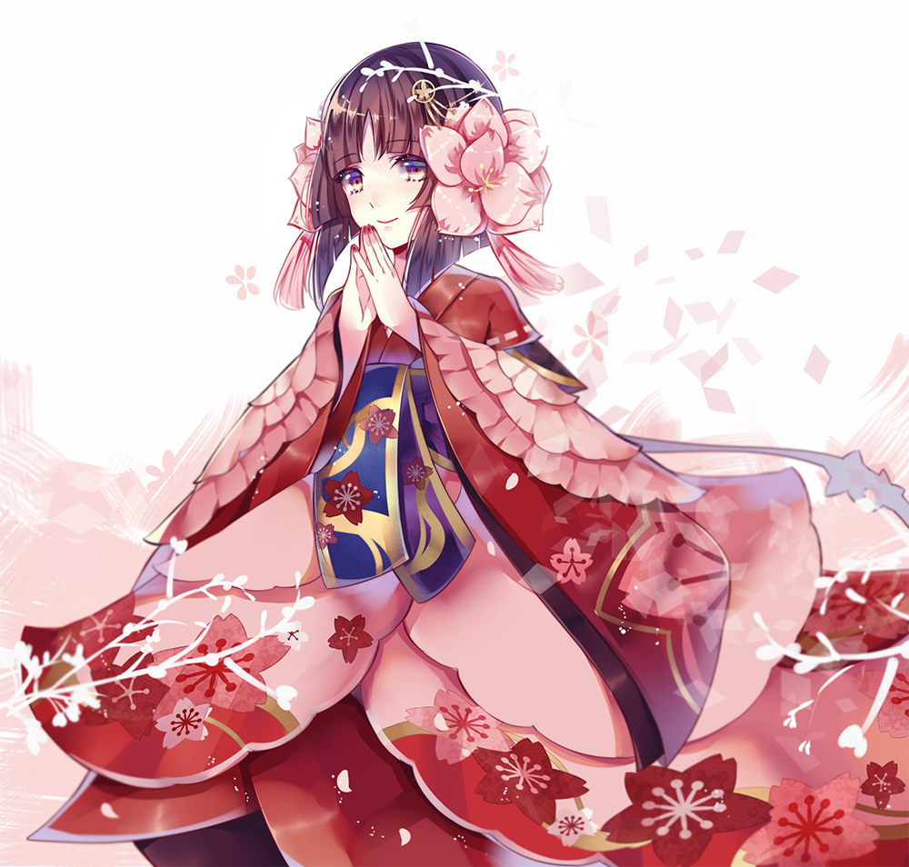 1girl, black_hair, female_focus, flower, hair_flower, hair_ornament, japanese_clothes, kimono