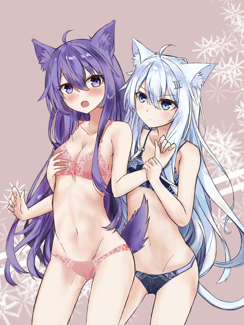 2girls, absurdres, ahoge, akatsuki_(kancolle), animal_ears, bad_id, bad_pixiv_id, bare_arms