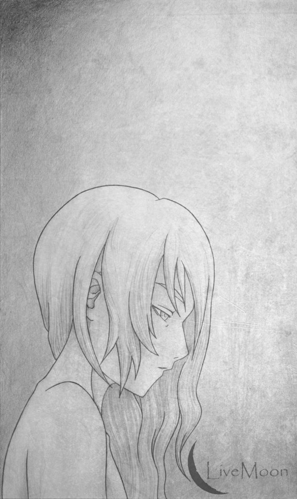 1girl, dark, female_focus, greyscale, livemoon, long_hair, meri, monochrome, original, solo, traditional_media