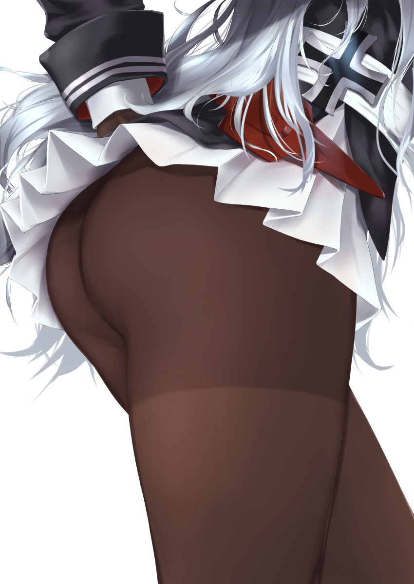 1girl, absurdres, ass, azur_lane, black_pantyhose, blue_hair, close-up, cross