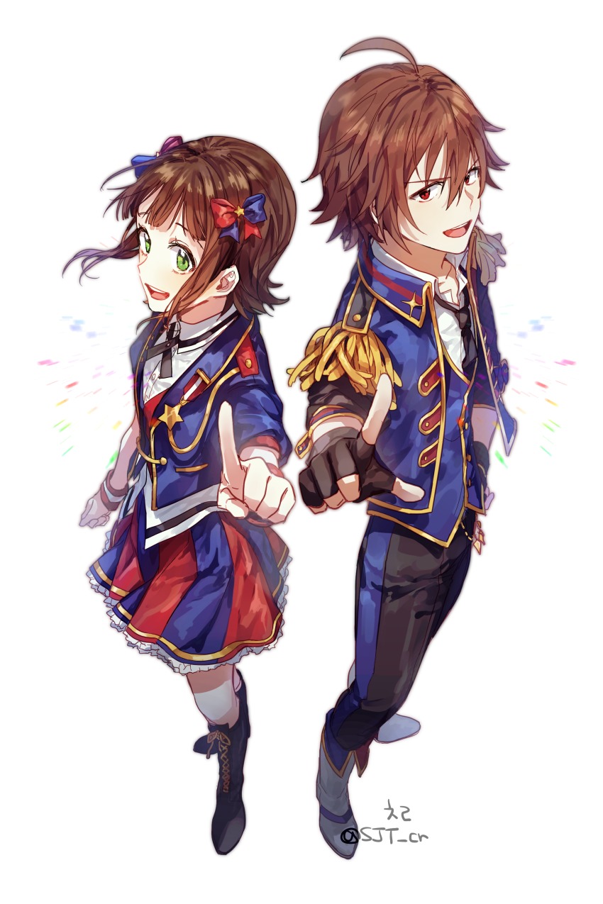 10s, 1boy, 1girl, :d, absurdres, ahoge, amagase_touma, amami_haruka