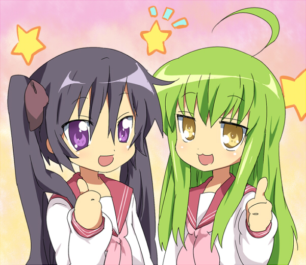 2girls, ahoge, bad_id, bad_pixiv_id, black_hair, brown_eyes, c.c., code_geass