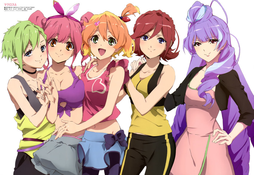 10s, 5girls, absurdres, freyja_wion, green_hair, highres, kaname_buccaneer, long_hair