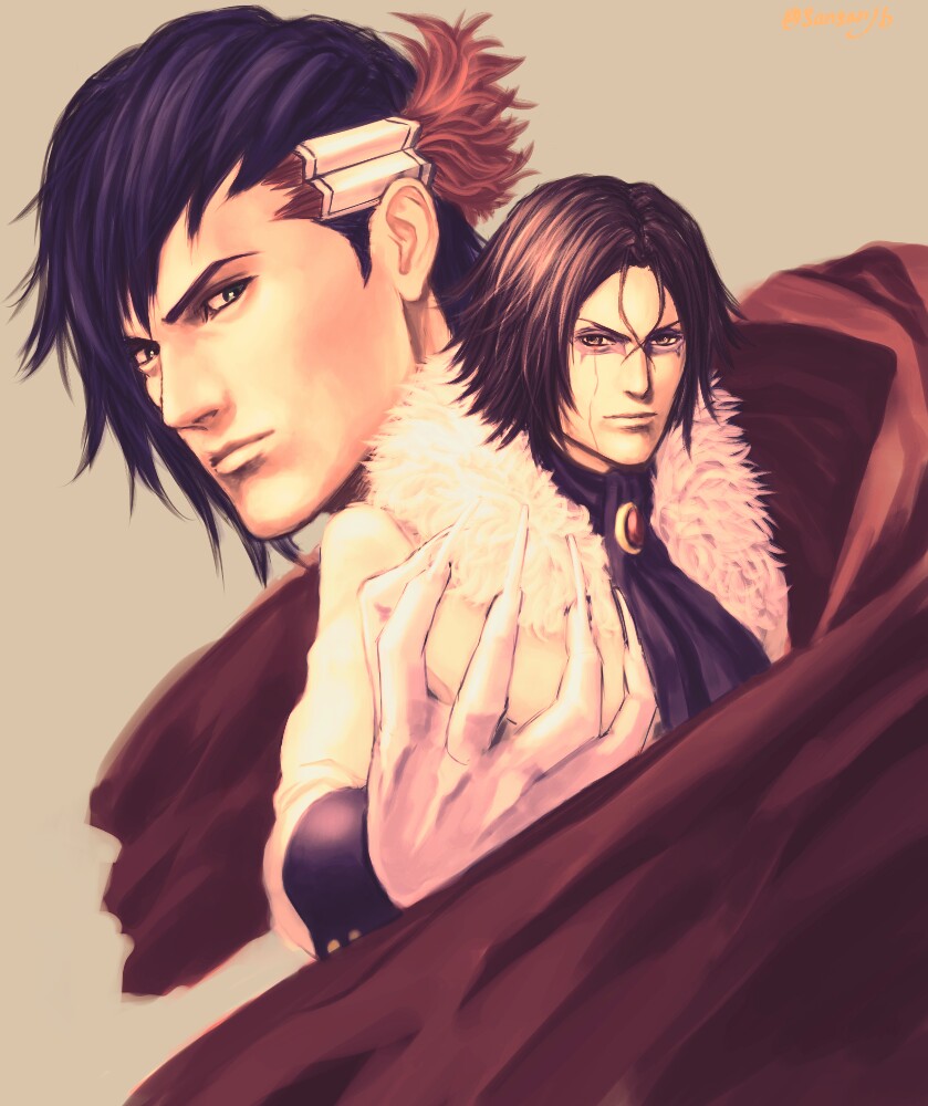 2boys, bad_id, bad_pixiv_id, black_hair, bleach, bleach:_zanpakutou_ibun_hen, brown_hair, facial_mark