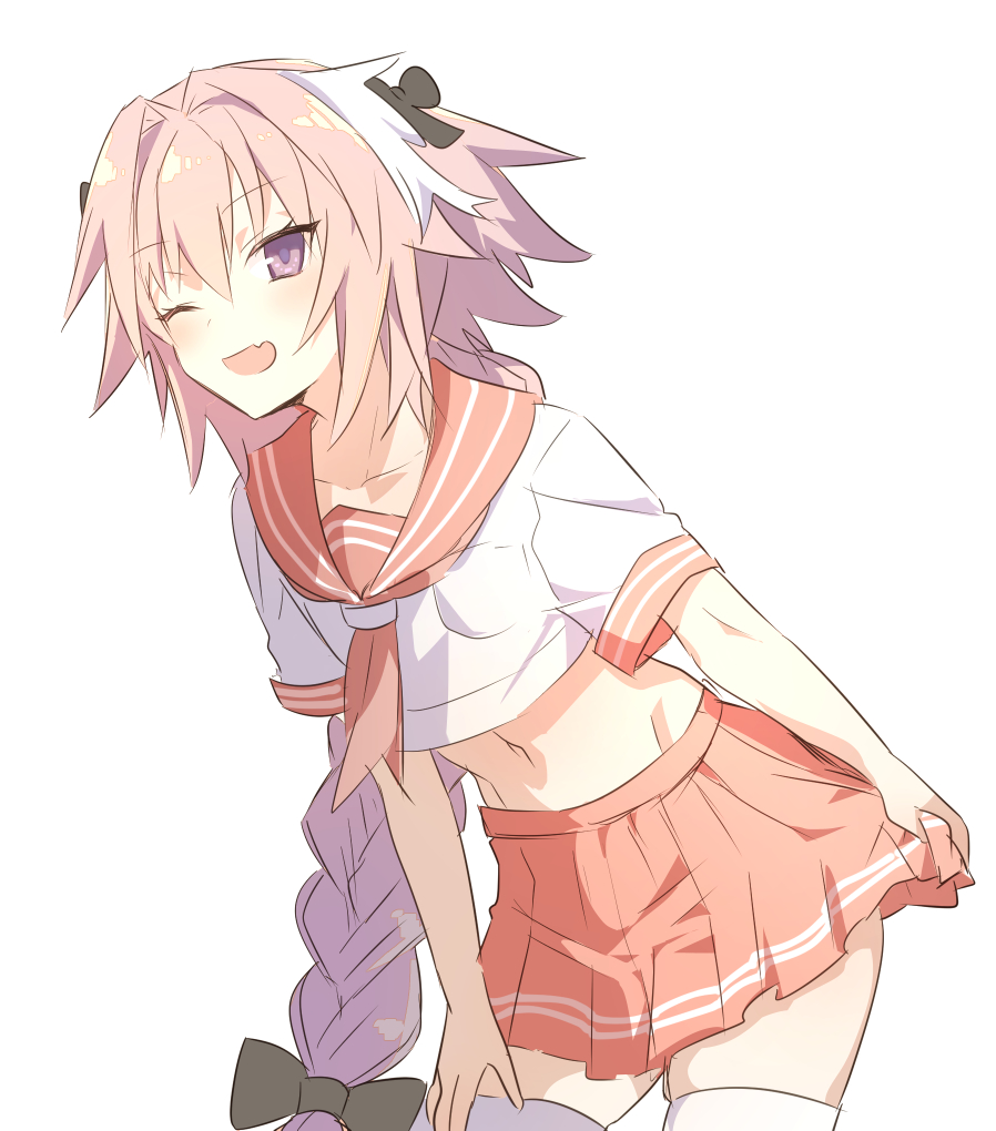 1boy, astolfo_(fate), astolfo_(sailor_paladin)_(fate), black_bow, black_ribbon, bow, braid, cowboy_shot