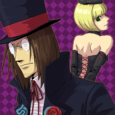 asato_(artist), blonde_hair, brown_hair, ellen_(folkssoul), folkssoul, glasses, green_eyes, keats