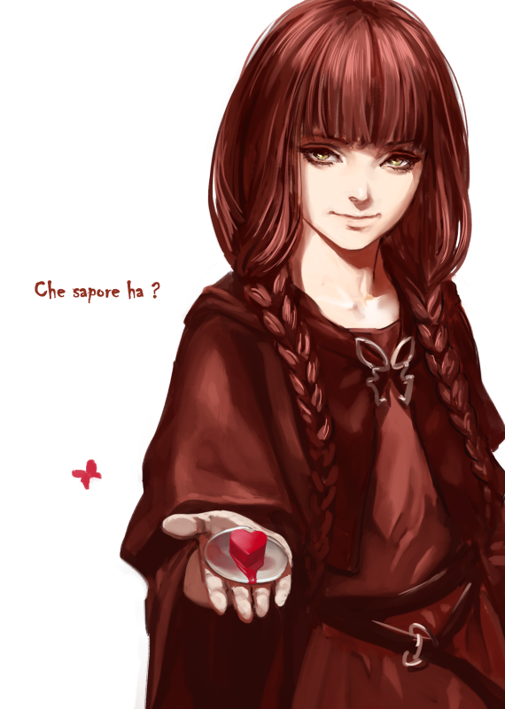 1girl, belt, braid, brown_hair, capelet, fata_morgana_no_yakata, female_focus, looking_at_viewer