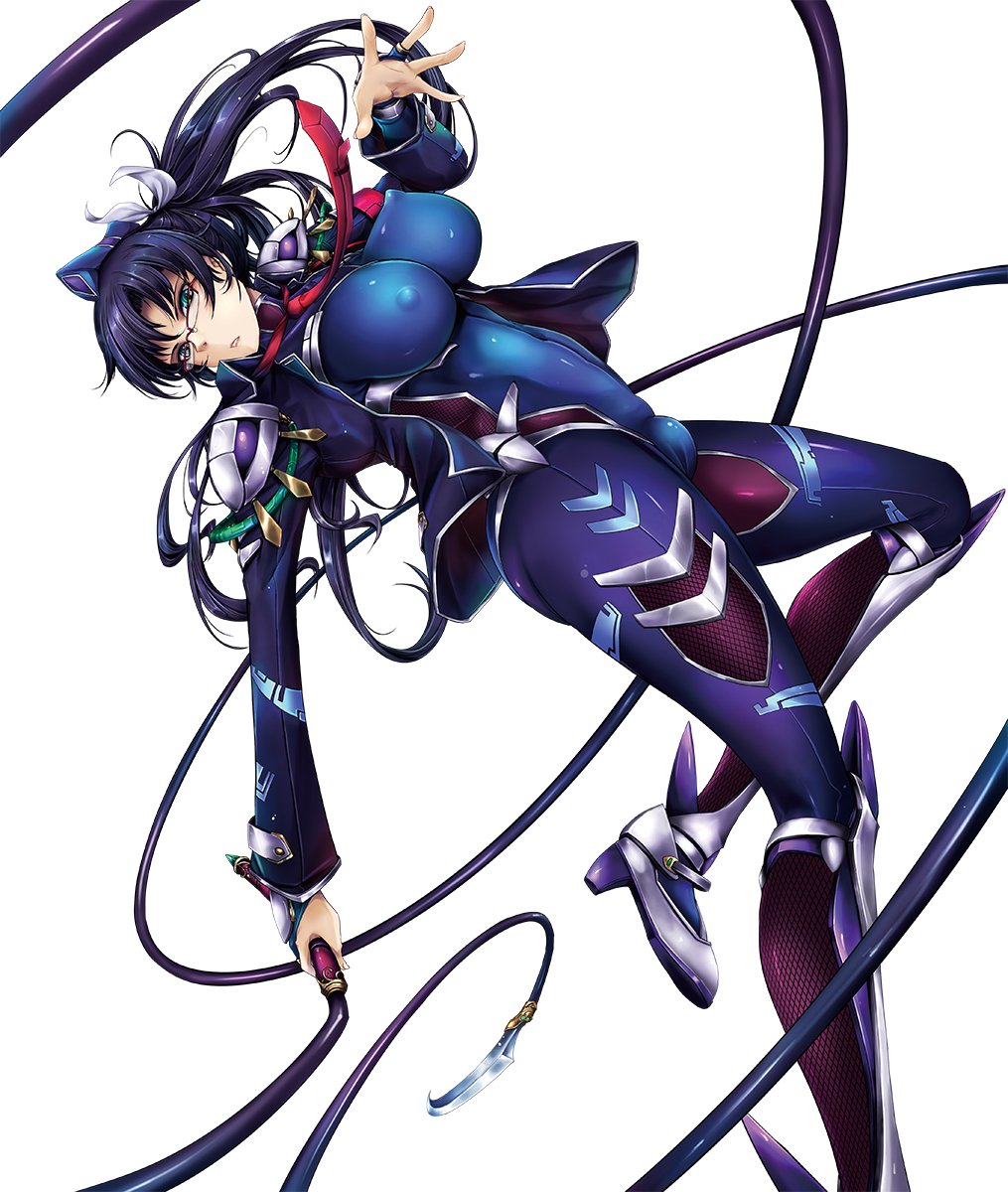 1futa, bodysuit, bouncing_breasts, breasts, futanari, hasuma_reiko, highres, jumping, large_breasts, lilith-soft, long_hair, looking_at_viewer, simple_background, solo, taimanin_(series), taimanin_asagi_kessen_arena, tana_(garyuh-chitai), weapon, whip, white_background