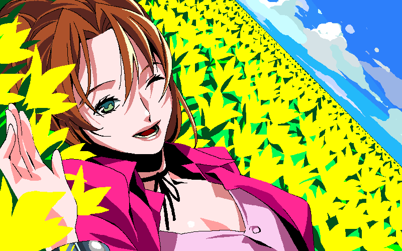 00s, 1990s_(style), 1girl, aerith_gainsborough, brown_hair, choker, day, female_focus