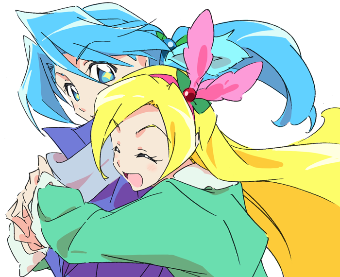 10s, 1boy, 1girl, brother_and_sister, hug, kirahoshi_ciel, kirakira_precure_a_la_mode, low_ponytail