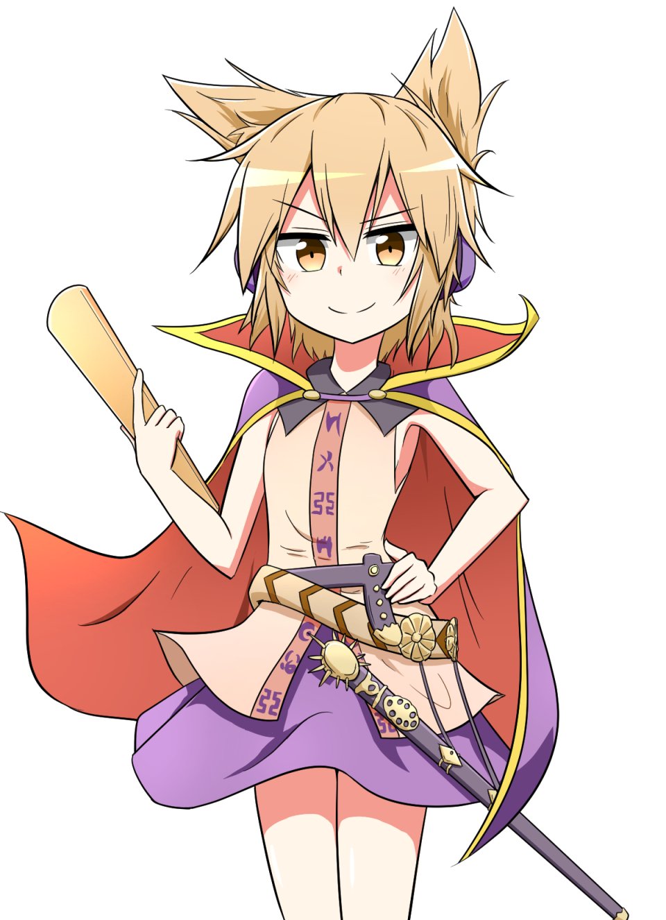 1girl, belt, blonde_hair, cape, collared_shirt, commentary, cowboy_shot, earmuffs