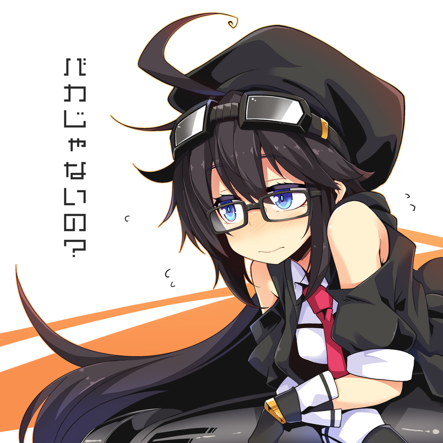 1girl, ahoge, black_hair, black_hat, blue_eyes, blush, cannon, female_focus
