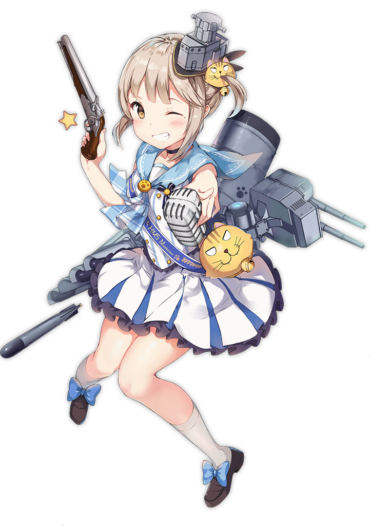 1girl, ;), antique_firearm, azur_lane, black_choker, black_shoes, blouse, blue_bow