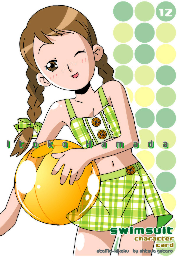 1girl, brown_hair, hamada_itoko, ohtaya55, ojamajo_doremi, swimsuit, tagme