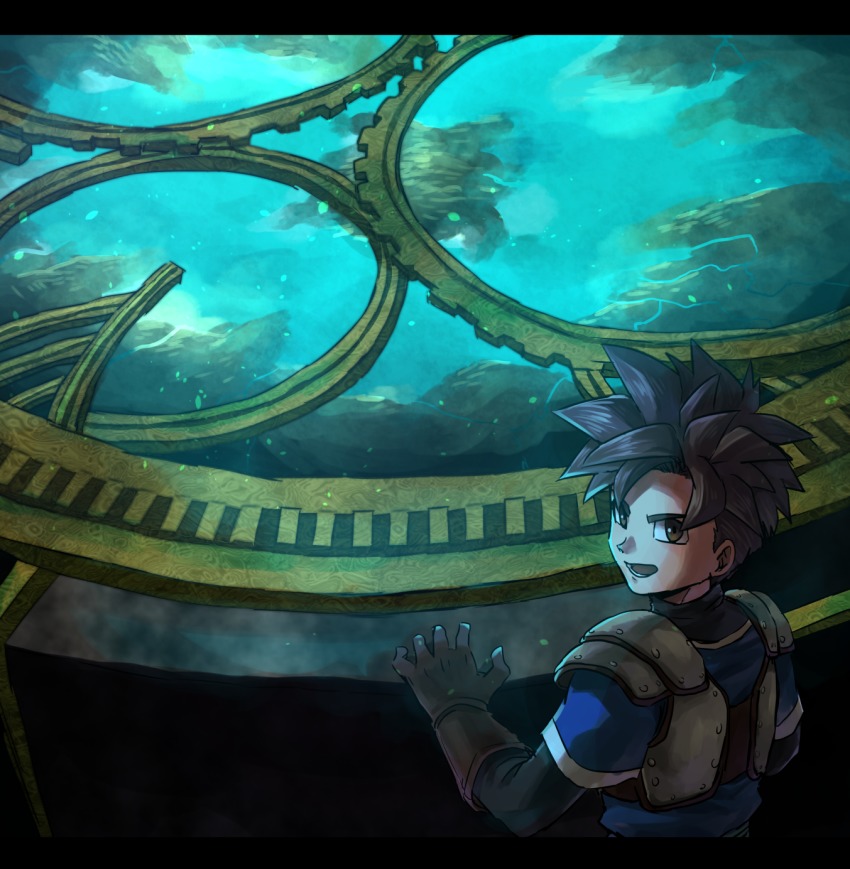 1boy, akuto_(dqh), back, brown_eyes, brown_hair, dragon_quest, dragon_quest_heroes, gloves