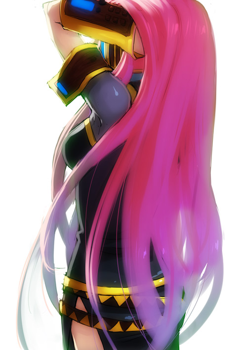adjusting_hair, back, kiritachi, long_hair, megurine_luka, pink_hair, solo, vocaloid