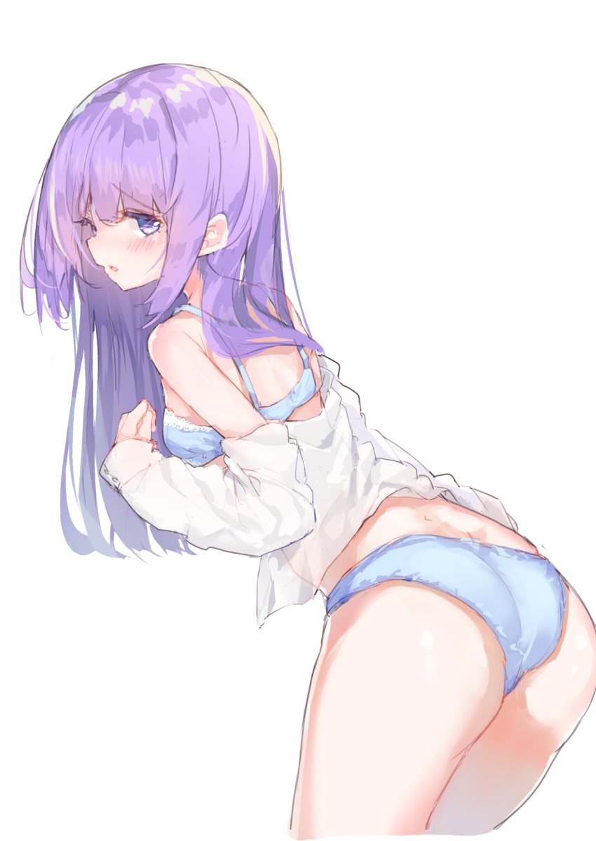 1girl, aikatsu!, aikatsu!_(series), bare_shoulders, blue_bra, blue_panties, blush, bra