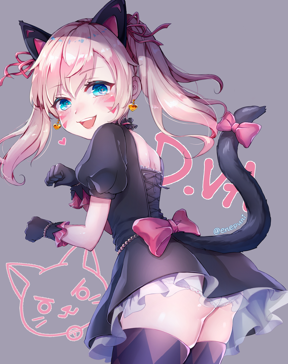 1girl, :d, alternate_eye_color, animal_ears, ass, bead_bracelet, beads, black_cat_d.va