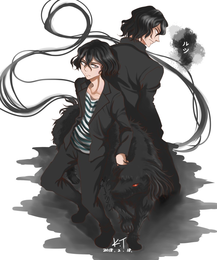 1boy, absurdres, aged_down, alternate_form, artist_name, black_hair, black_pants, brown_eyes