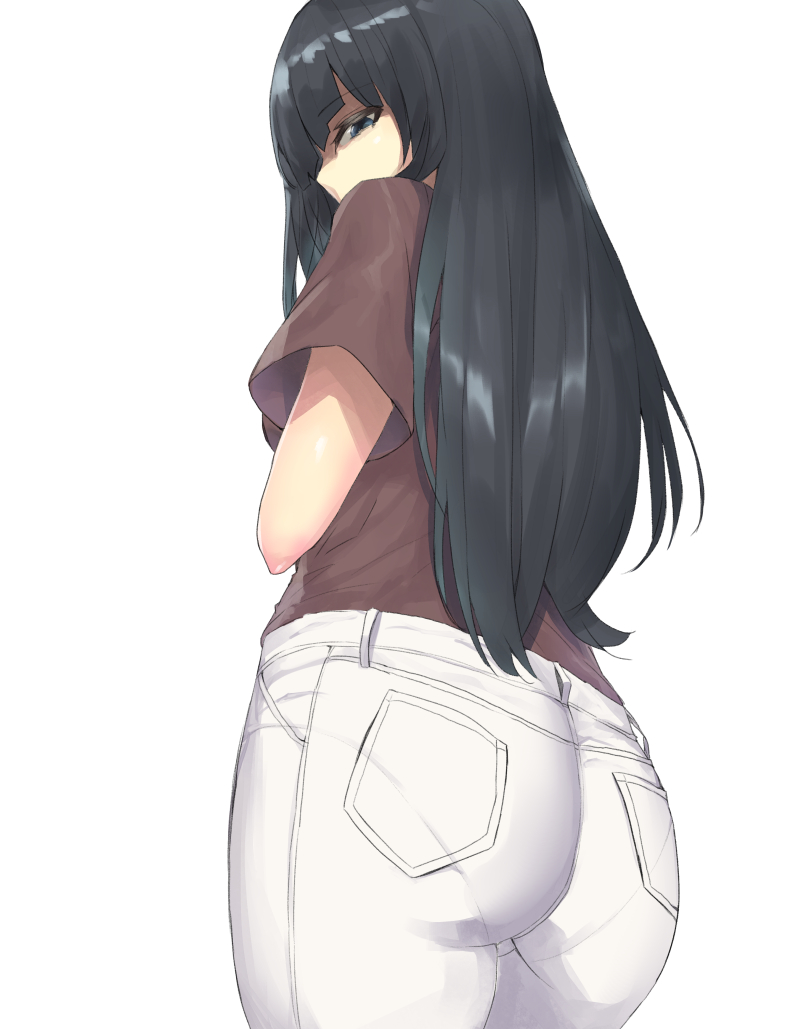 1girl, 714_(leg200kr), ass, bad_id, bad_pixiv_id, black_hair, blue_eyes, breasts