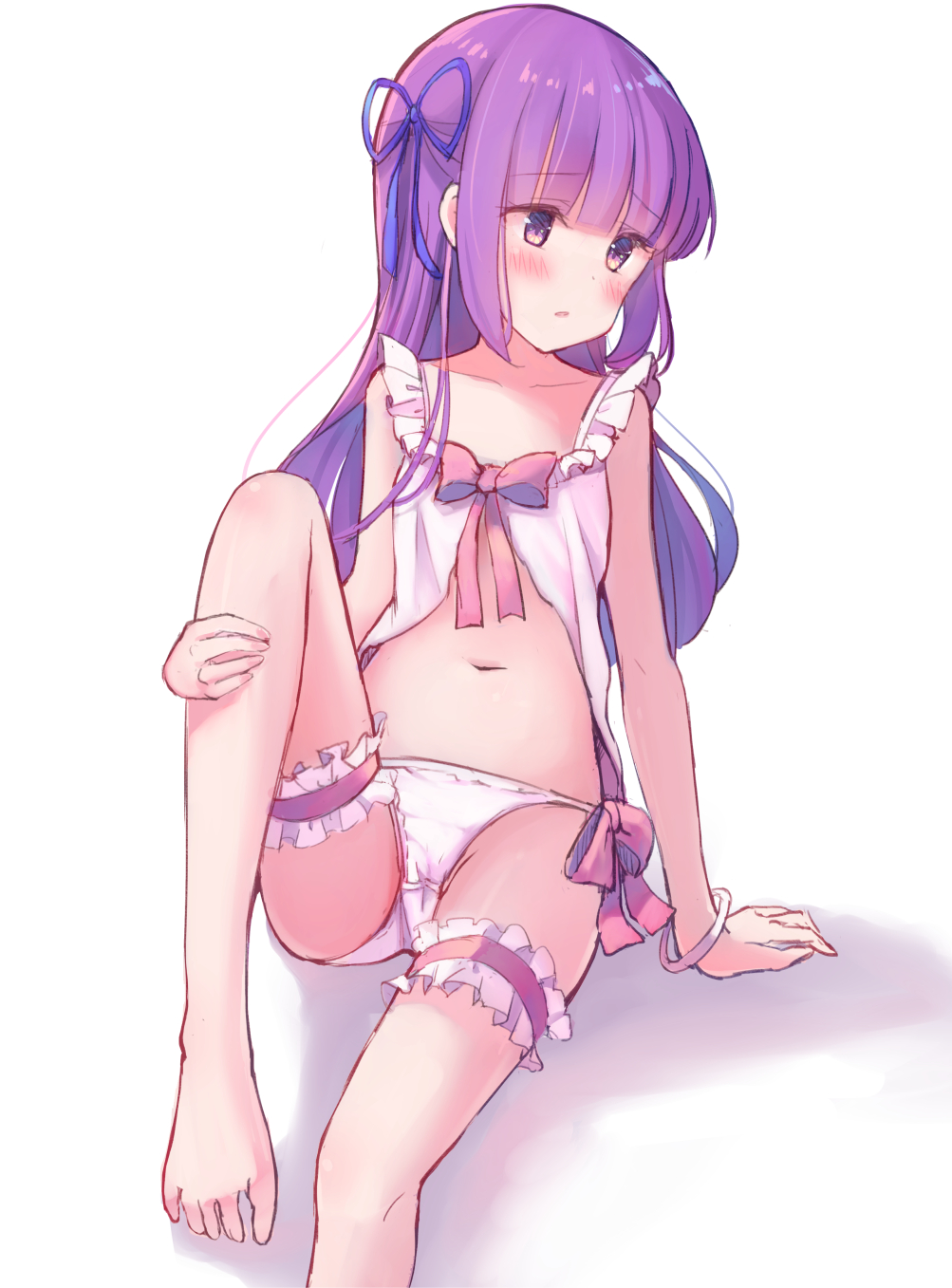 1girl, aikatsu!, aikatsu!_(series), arm_support, babydoll, barefoot, blush, bow