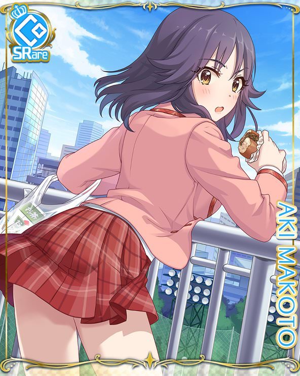 1girl, against_railing, bag, black_hair, card_(medium), character_name, cygames, female_focus