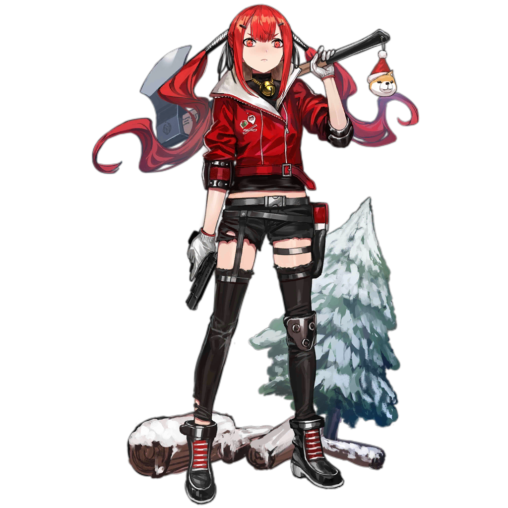 1girl, axe, buckle, cz75_(girls'_frontline), cz75_(winter_forager)_(girls'_frontline), cz_75, female_focus, full_body