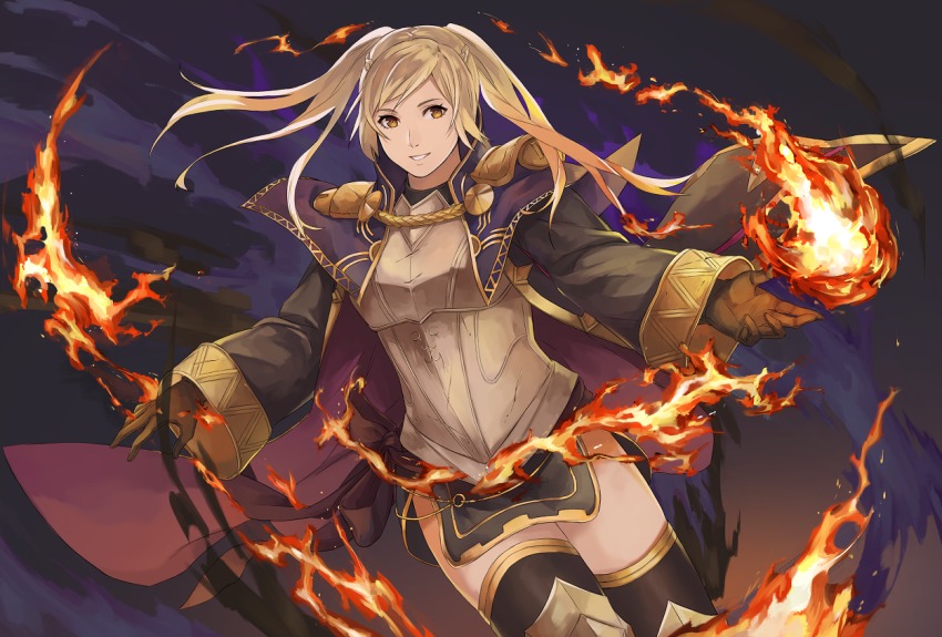 1girl, blush, breasts, cape, female_focus, female_robin_(fire_emblem), female_robin_(grandmaster)_(fire_emblem), fire