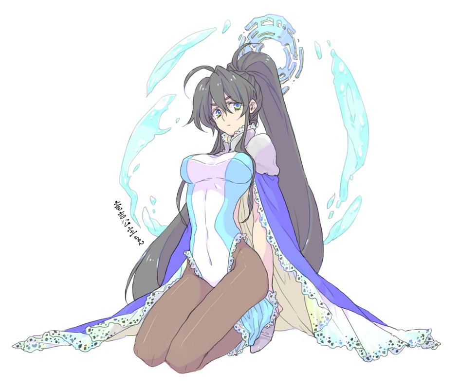 1girl, ahoge, black_hair, breasts, character_name, female_focus, from_side, full_body