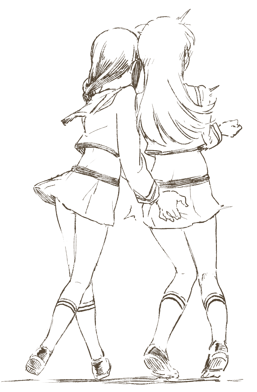 2girls, ass_grab, blush, braid, female_pervert, from_behind, greyscale, highres