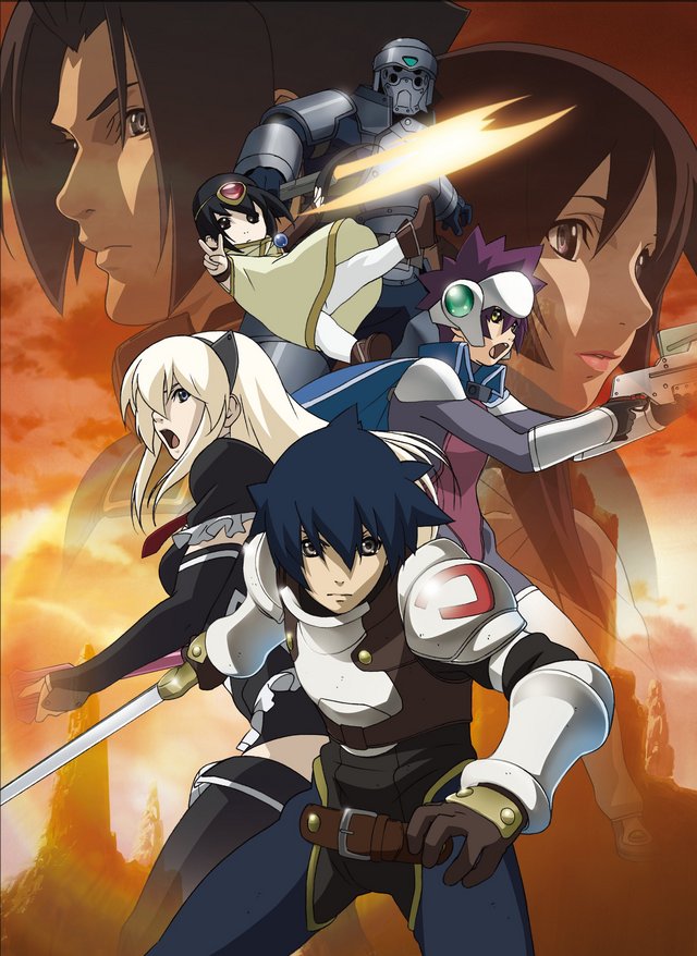 3boys, 4girls, druaga_no_tou, fatina, henaro, jil, kaaya, ki_(druaga), multiple_boys, multiple_girls, neeba_(druaga), official_art, sword, utu_(druaga), weapon, aged_down