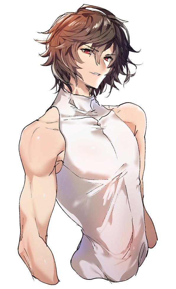 1boy, armpits, brown_hair, granblue_fantasy, makita_(homosapiensu), male_focus, red_eyes, sandalphon_(granblue_fantasy)