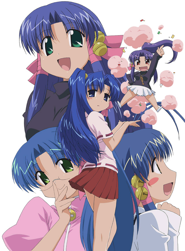 00s, 5girls, adjusting_eyewear, ahoge, akasaka_saki, antenna_hair, aoba_kozue, arm_up