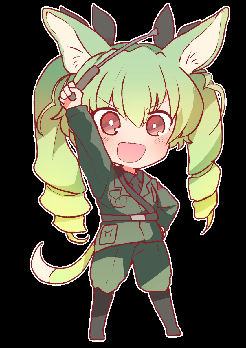 10s, 1girl, absurdres, anchovy_(girls_und_panzer), animal_ears, anzio_military_uniform, arm_up, belt