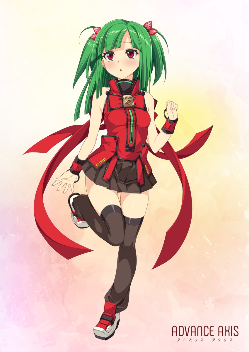 1girl, absurdres, beatmania_iidx, beatmania_iidx_8th_style, bemani, black_thighhighs, female_focus, food-themed_hair_ornament