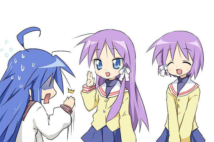3girls, ahoge, bad_id, bad_pixiv_id, blue_hair, clannad, company_connection, cosplay