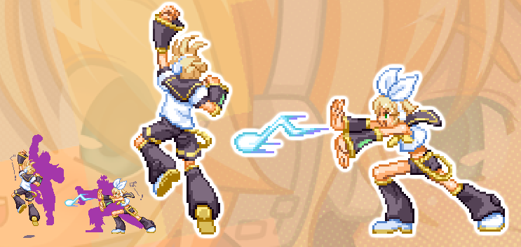 1boy, 1girl, brother_and_sister, kagamine_len, kagamine_rin, parody, pixel_art, shieo
