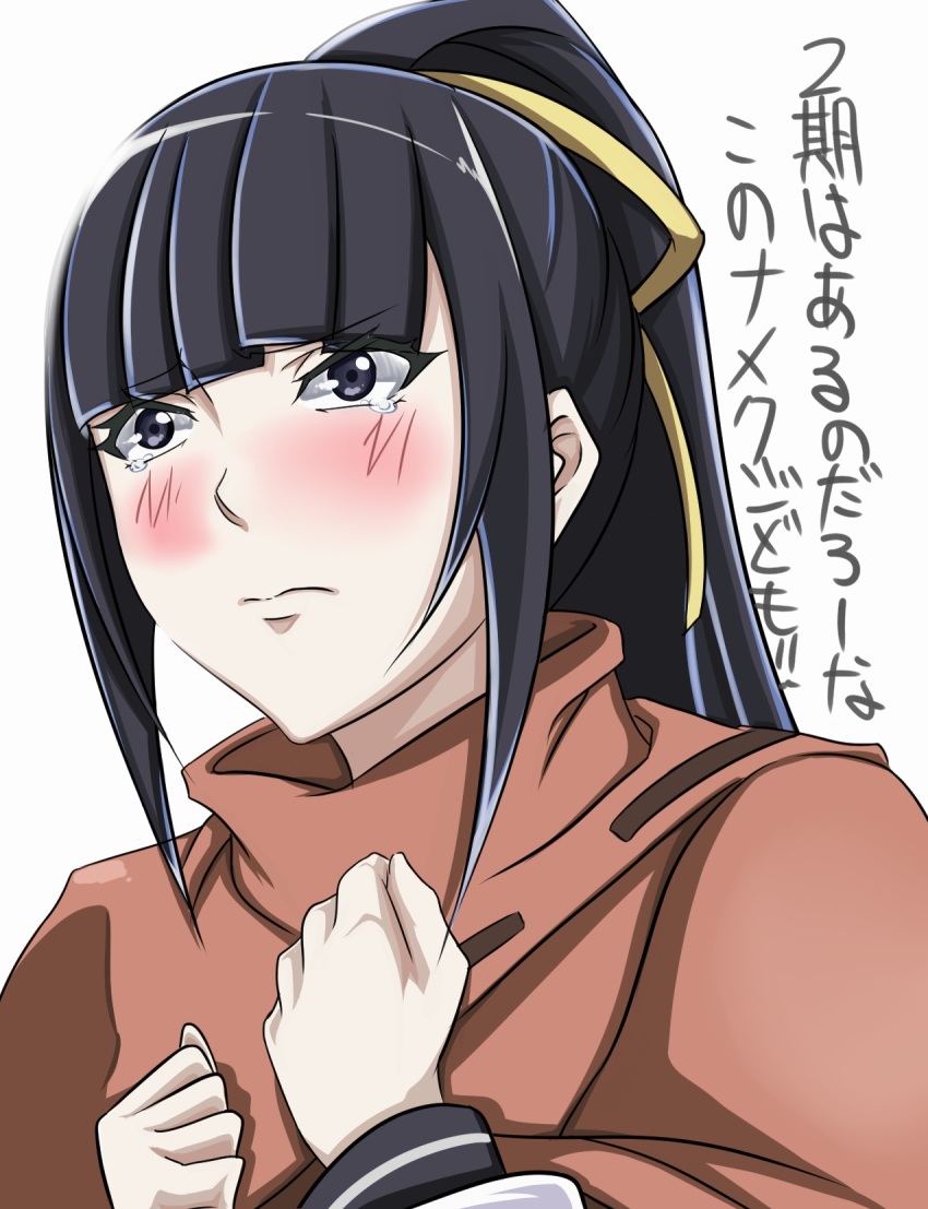 1girl, bad_id, bad_pixiv_id, black_eyes, black_hair, blunt_bangs, blush, cloak